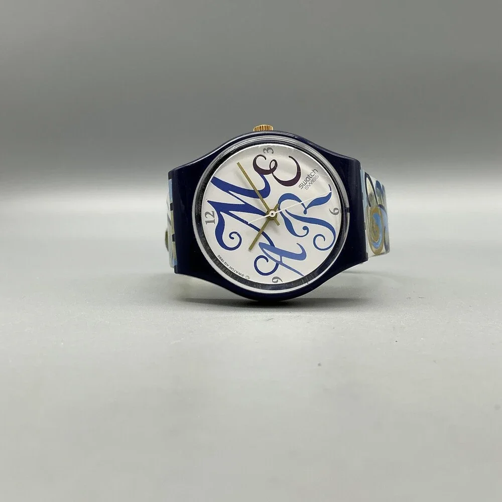 Vintage Swatch Algarve Men Watch 34mm White Blue Band Swiss New Battery